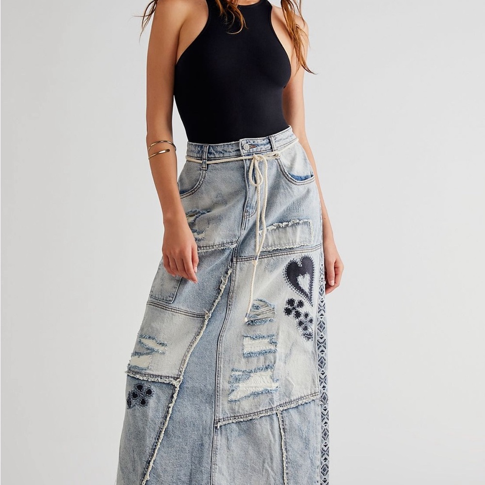Patchwork Denim Maxi Skirt